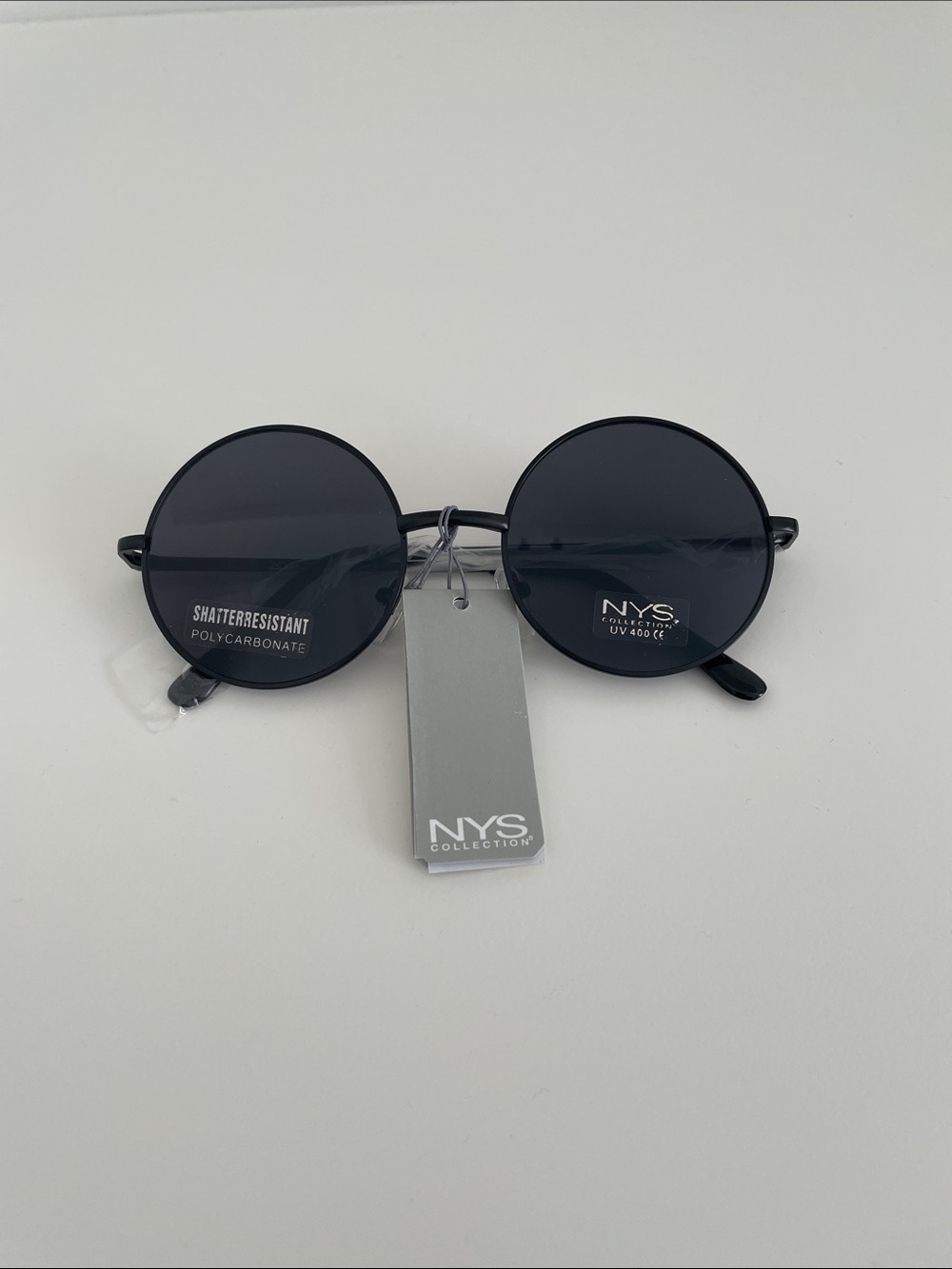NYS Collection Round Black Sunglasses with Dark Lenses
